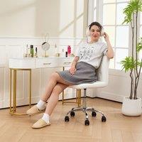 HOMCOM Modern Vanity Computer Desk Chair with Rolling Wheels, White