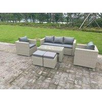Fimous Wicker Rattan Garden Furniture Sofa Sets Outdoor Patio Coffee Table With Stools Light Grey in Dark Grey