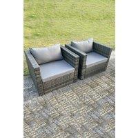 Fimous 2 PC Outdoor Rattan Single Sofa Chair Garden Furniture in Dark Grey