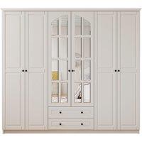 Maison 6 Door 2 Drawer Mirrored White Wardrobe