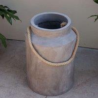 Primrose Tall Round Concrete Milk Can Garden Patio Planter in Grey 30cm