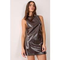 NastyGal Women's Animal Croc Vinyl High Neck Mini Dress in Chocolate | Size: 8