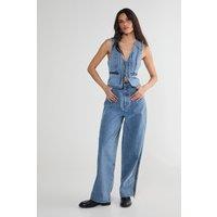 NastyGal Women's Denim Seam Detail Zip Waistcoat in Light Wash | Size: 6