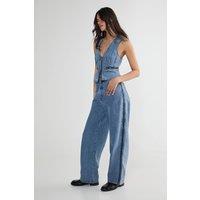 NastyGal Women's Zip Seam Detail Straight Leg Denim Jeans in Authentic Midwash | Size: 8