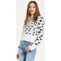 Liquorish Women's Fluffy Animal High Neck Jumper In Black & White | Size: Large