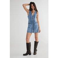 NastyGal Women's Denim Seam Detail Zip Through Mini Dress in Light Wash | Size: 10