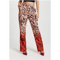 Liquorish Women's Zebra Print Suit Trousers With Slit Detail In Orange & Nude in Red | Size: 14