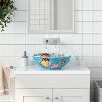 Berkfield Home Countertop Basin Multicolour Round 41x14 cm Ceramic in Blue | Size: 41x14 cm