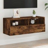 Berkfield Home TV Wall Cabinet Smoked Oak 80x30x30 cm Engineered Wood in Brown | Size: 80 x 30 x 30 cm