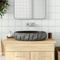 Berkfield Home Countertop Basin Black & Grey Oval 59x40x15 cm Ceramic | Size: 59 x 40 x 15 cm