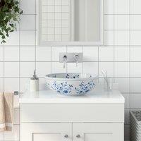 Berkfield Home Countertop Basin White & Blue Round 41x14 cm Ceramic | Size: 41x14 cm