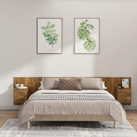 Berkfield Home Bed Headboard with Cabinets Smoked Oak Engineered Wood in Brown
