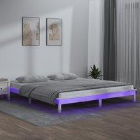 Berkfield Home LED Bed Frame White 150x200 cm King Size Solid Wood