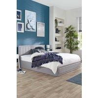 Aspire Castleton Linen Quilted Headboard Ottoman Bed in Grey | Size: Small Double