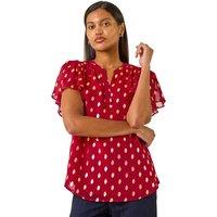 Roman Women's Polka Dot Print V-Neck Top in Red | Size: 12