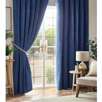 Luxury Living Chenille Blackout Pencil Pleat Top Curtains in Blue | Size: 117 cm width x 183 cm drop