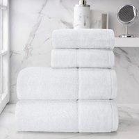 Velosso 4pc Plush Velour Cotton Hand & Bath Towel Set - Soft & Absorbent Cotton Towels in White