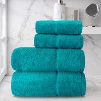 Velosso 4pc Plush Velour Cotton Hand & Bath Towel Set - Soft & Absorbent Cotton Towels in Jade