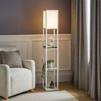 ValueLights Struttura Wooden Shelving Floor Lamp with Fabric Shade in White