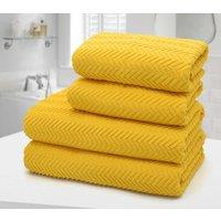 Velosso 4pc Chevron Jacquard Cotton Hand & Bath Towel Set - Soft & Absorbent Cotton Towels in Mustard