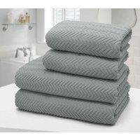 Velosso 4pc Chevron Jacquard Cotton Hand & Bath Towel Set - Soft & Absorbent Cotton Towels in Silver