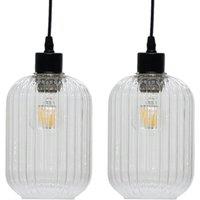 First Choice Lighting Set of 2 Batley - Clear Ribbed Glass Easy Fit Pendant Shades