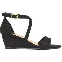 XY London Women's 'Kylie' Strappy Sandal Wedge Heels With Ankle Strap in Jet Black | Size: 3