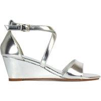 XY London Women's 'Kylie' Strappy Sandal Wedge Heels With Ankle Strap in Metallic Silver | Size: 5