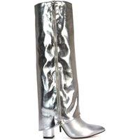 XY London Women's 'Allie' Knee High Boots Fold Over Point Toe Deco Zip in Metallic Silver | Size: 4