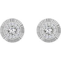 Jewelco London Women's 9ct White Gold CZ Fluted Bezel Sunburst Stud Earrings, 8mm in Silver