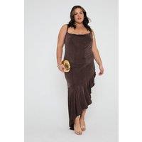 FASHION-SZN Women's Chic Chocolate Asymmetrical Ruffle Hem Maxi Dress for Effortless Style in Brown | Size: 20
