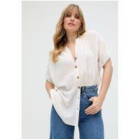 Raffya Women's Juneeta Crop Sleeve Button Down Shirt In Cream in Ecru | Size: 16