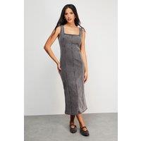 Warehouse Women's Seam Detail Fitted Denim Midi Dress in Grey | Size: 12