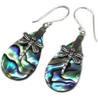 KDMD Women's Shell & Silver Earrings - Dragonflies - Abalone