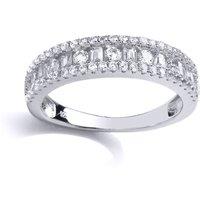 Jewelco London Women's Silver baguette CZ 3 Row Channel Eternity Ring | Size: Large