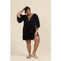 Curve Angel sleeve O ring detail plisse playsuit in black