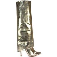 'Shauna' Knee High Fold Over Boots With Stiletto High Heel