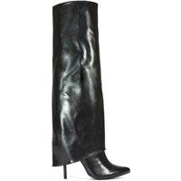 XY London Women's 'Shauna' Stiletto Heel Knee High Boots With Foldover in Black | Size: 5