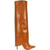 XY London Women's 'Shauna' Stiletto Heel Knee High Boots With Foldover in Tan | Size: 7