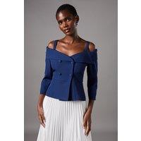Coast Women's 3/4 Sleeve Off-Shoulder Peplum Jacket in Navy | Size: 8