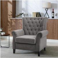 Grey Tufted Upholstered Wingback Armchair
