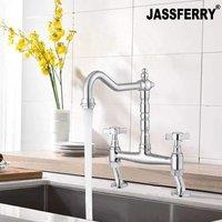 JASSFERRY Classic Bridge Mixer Tap 2 Hole Crosshead Handle in Silver