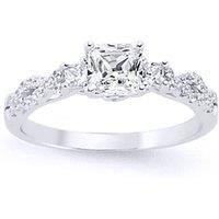 Jewelco London Women's Silver Princess Cut CZ Shoulder-Set 4 Claw Solitaire Ring | Size: Q