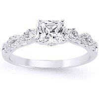 Jewelco London Women's Silver Princess Cut CZ Shoulder-Set 4 Claw Solitaire Ring | Size: N