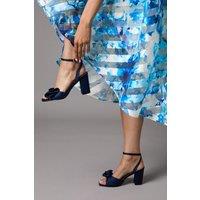 Coast Women's Wide Fit Tina Satin Soft Ruffle High Block Heel Sandals in Navy | Size: 7