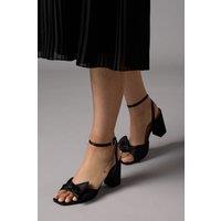 Coast Women's Wide Fit Tina Satin Soft Ruffle High Block Heel Sandals in Black | Size: 4