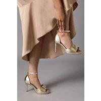 Coast Women's Tala Faux Metallic Leather Structured Bow High Heel Platform Sandals in Gold | Size: 3