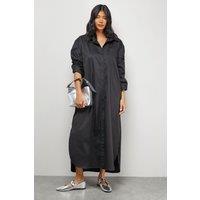 Oversized Side Split Midi Shirt Dress