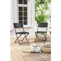 Living and Home Set of 2 Outdoor Rattan Plastic Folding Chairs in Black