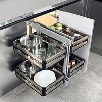 Living and Home Kitchen Corner Cabinet Storage Drawer Soft Close Runners Wire Basket in Silver